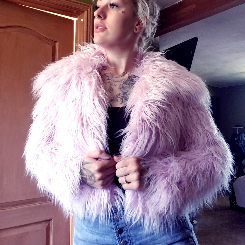 Forever 21 Pink Faux Long Fur Coat S